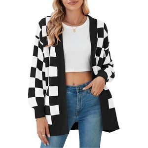 Star Blvd - Oversized Checkerboard Cardigan in Black + White